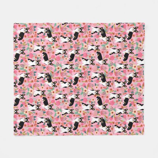 Corgi Florals rosa Fleecedecke (Vorderseite (Horizontal))