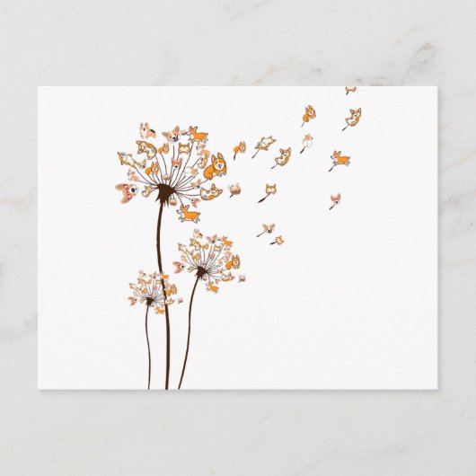 Corgi Flower Fly Dandelion Shirt Cute Dog Lover Ankündigungspostkarte (Vorderseite)