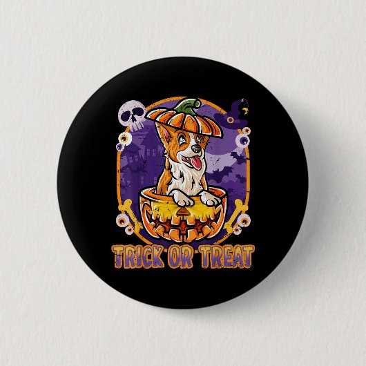 Corgi Frohes Halloween Kürbis Hund Button (Vorderseite)