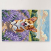 Corgi Frühling Lavendel Feld Süßer Hund Puzzle (Horizontal)