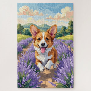Corgi Frühling Lavendel Feld Süßer Hund Puzzle