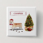 Corgi Funny Christmas Dog mit Tree Button (Vorderseite)