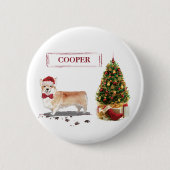 Corgi Funny Christmas Dog mit Tree Button (Vorderseite)