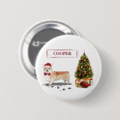 Corgi Funny Christmas Dog mit Tree Button (Vorne & Hinten)