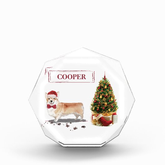 Corgi Funny Christmas Dog mit Tree Fotoblock (Vorderseite)