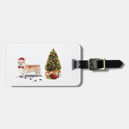 Corgi Funny Christmas Dog mit Tree Gepäckanhänger (Vorderseite horizontal)