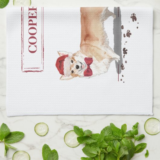 Corgi Funny Christmas Dog mit Tree Geschirrtuch (Gefaltet)