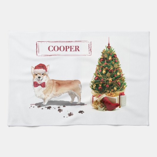 Corgi Funny Christmas Dog mit Tree Geschirrtuch (Horizontal)