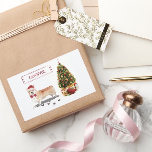 Corgi Funny Christmas Dog mit Tree Rechteckiger Aufkleber (Schenken)