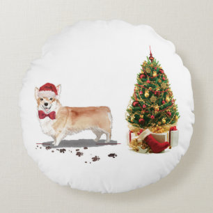 Corgi Funny Christmas Dog mit Tree Rundes Kissen