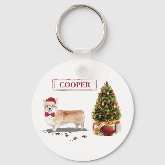 Corgi Funny Christmas Dog mit Tree Schlüsselanhänger (Vorderseite)