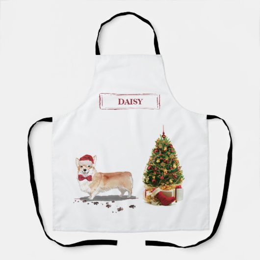 Corgi Funny Christmas Dog mit Tree Schürze (Vorderseite)