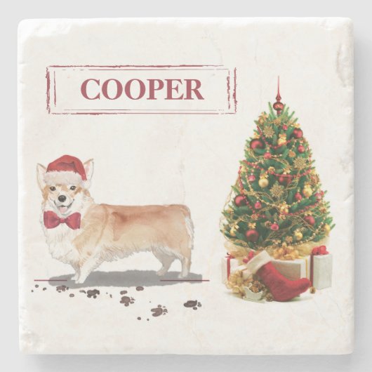 Corgi Funny Christmas Dog mit Tree Steinuntersetzer (Vorderseite)