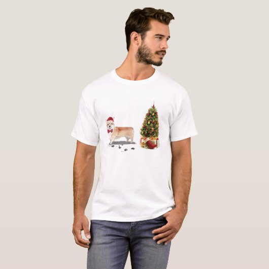 Corgi Funny Christmas Dog mit Tree T-Shirt (Vorne ganz)
