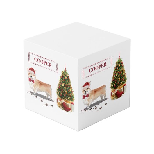 Corgi Funny Christmas Dog mit Tree Würfel (Rückseite Schrägansicht)