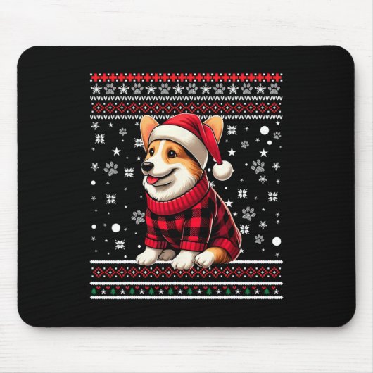 Corgi Funny Ugly Buffalo Karierte Weihnachtsmannmü Mousepad (Vorne)