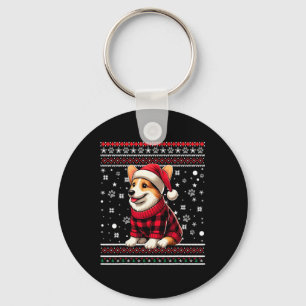 Corgi Funny Ugly Buffalo Karierte Weihnachtsmannmü Schlüsselanhänger