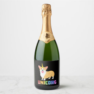 Corgi für Kinder Mädchen Unicorg Einhorn Corgicorn Schaumweinetikett