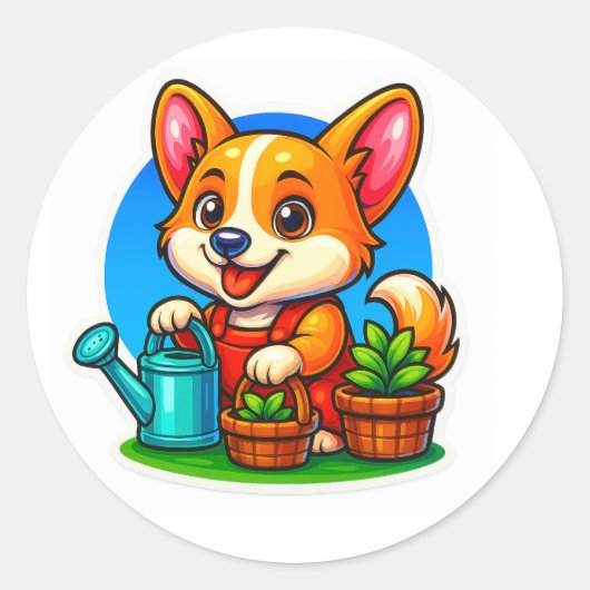 Corgi Gardening Sticker (Vorderseite)