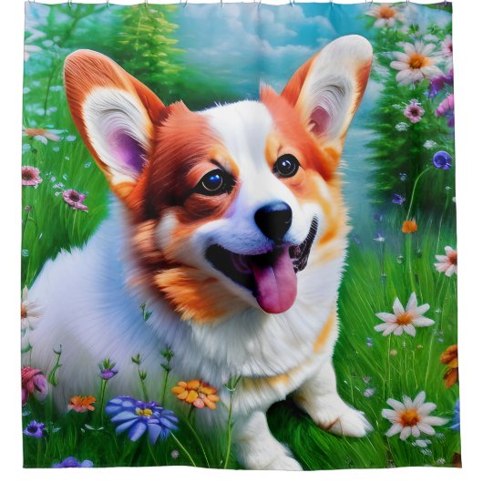 Corgi-Garten Duschvorhang (Vorderseite)