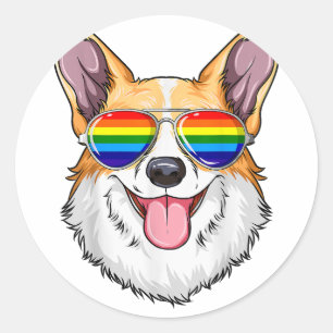 Corgi Gay Pride Flag LGBT Rainbow Sonnenbrille Cor Runder Aufkleber
