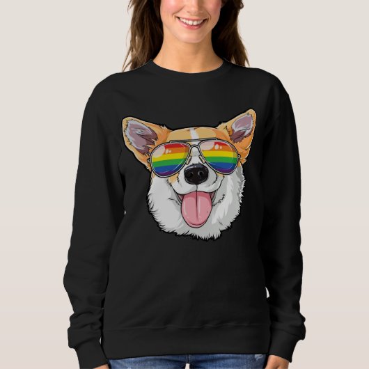 Corgi Gay Pride LGBT Rainbow Flag Sunglasses LGBTQ Sweatshirt (Vorderseite)