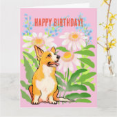 Corgi-Geburtstagskarte Karte (Gelbe Blume)