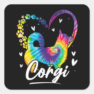 Corgi Gefärbte Krawatte Rainbow Dog Lover Geschenk Quadratischer Aufkleber