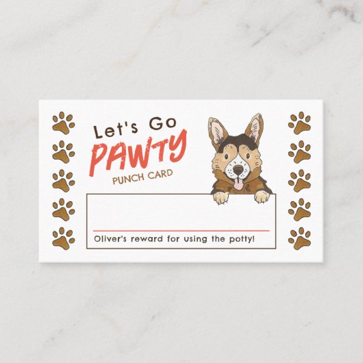 Corgi gehen wir Pawty Potty Training Punch Card Visitenkarte (Vorderseite)