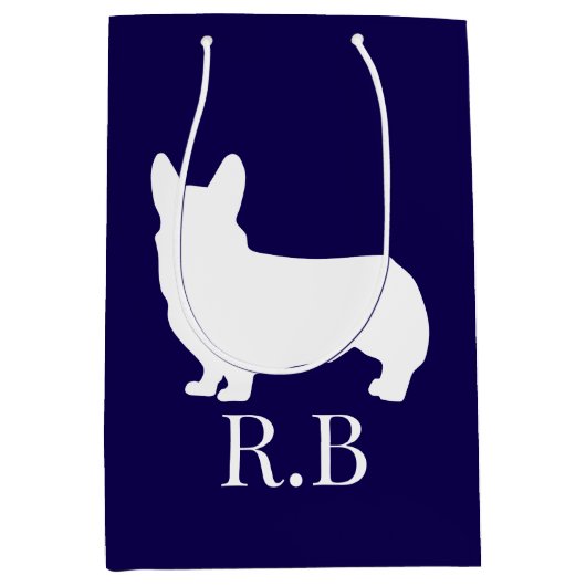 Corgi Golf Blue Navy Mittlere Geschenktüte (Vorderseite)