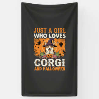 Corgi Halloween Hexen Mädchen Vintage Horror Banner