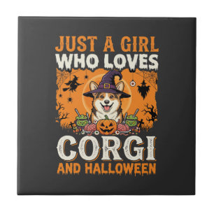Corgi Halloween Hexen Mädchen Vintage Horror Fliese