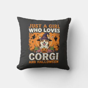 Corgi Halloween Hexen Mädchen Vintage Horror Kissen