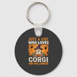 Corgi Halloween Hexen Mädchen Vintage Horror Schlüsselanhänger