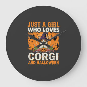 Corgi Halloween Hexenmädchen Vintage Horror Große Wanduhr