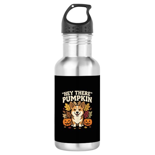 Corgi Halloween Hey There Kürbis Design Edelstahlflasche (Vorderseite)