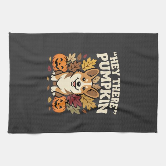 Corgi Halloween Hey There Kürbis Design Geschirrtuch (Horizontal)