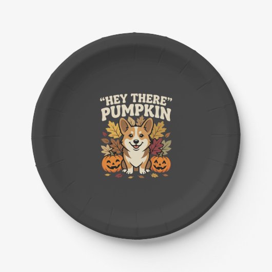 Corgi Halloween Hey There Kürbis-Design Pappteller (Vorderseite)