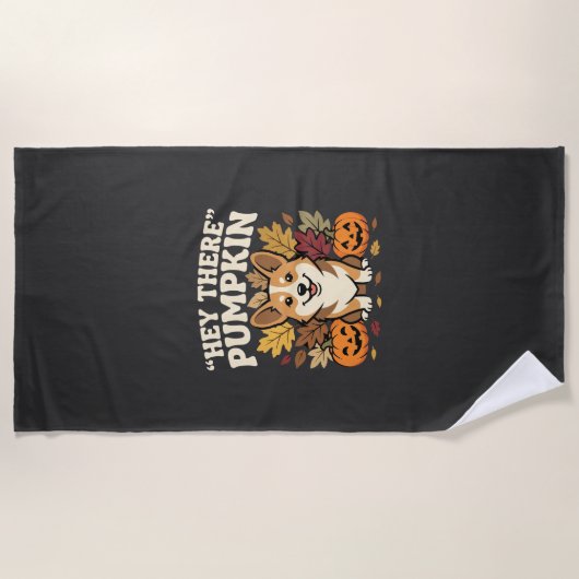 Corgi Halloween Hey There Kürbis-Design Strandtuch (Vorderseite)