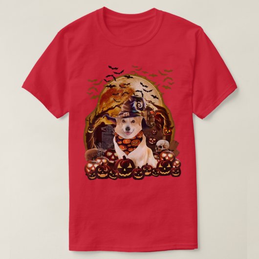 Corgi Halloween HouseDogs Pumpkin Witch Horror  T-Shirt (Design vorne)