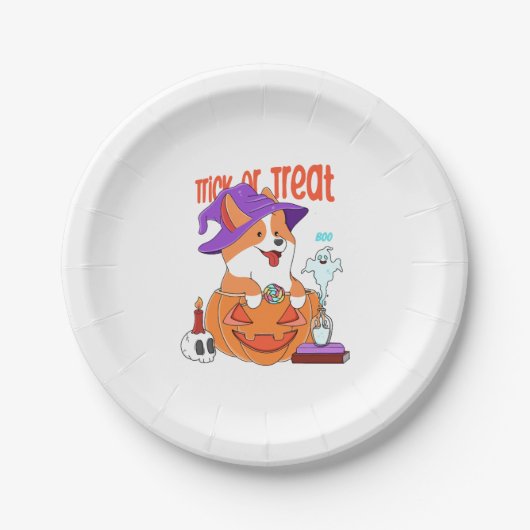 Corgi Halloween Pappteller (Vorderseite)