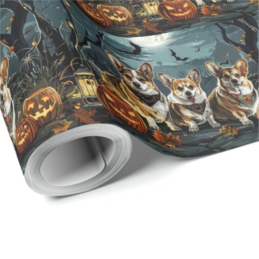 Corgi Halloween Spooky Geschenkpapier (Rolleneckpunkt)