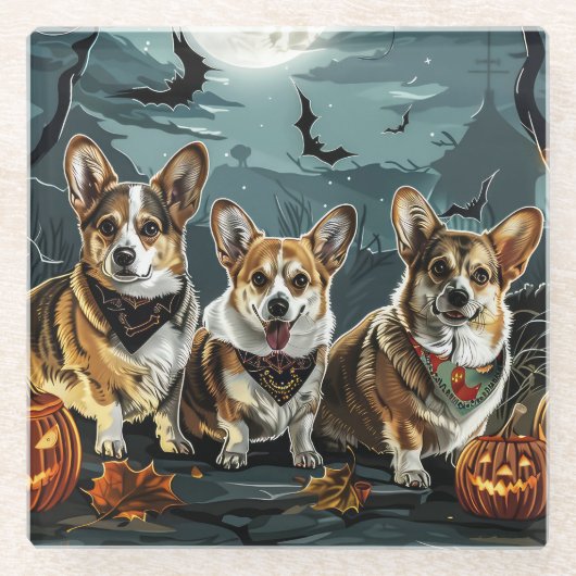 Corgi Halloween Spooky Glasuntersetzer (Vorderseite)