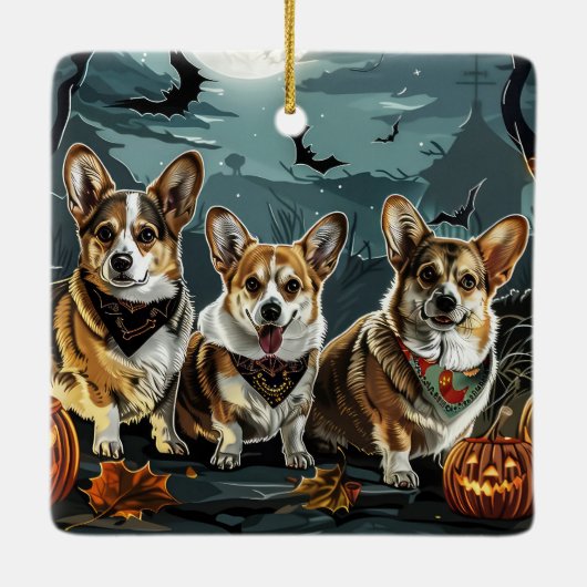 Corgi Halloween Spooky Keramikornament (Rückseite)