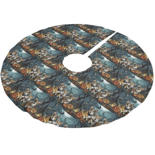 Corgi Halloween Spooky Polyester Weihnachtsbaumdecke (Schrägansicht)