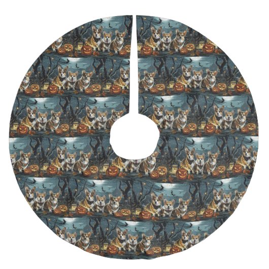 Corgi Halloween Spooky Polyester Weihnachtsbaumdecke (Vorderseite)