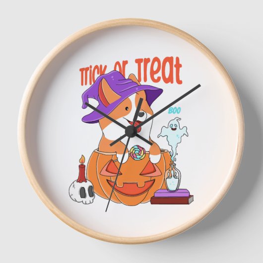 Corgi Halloween Uhr (Vorderseite)