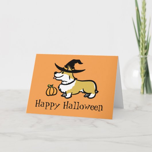 Corgi Halloween-Witch Karte (Vorderseite)