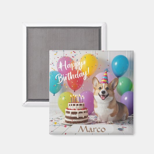 Corgi Happy Birthday Magnet (Vorderseite/Rückseite)