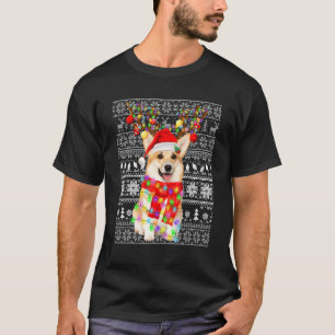 Corgi hässliche Weihnachts-Rentier-Lichter für Hun T-Shirt